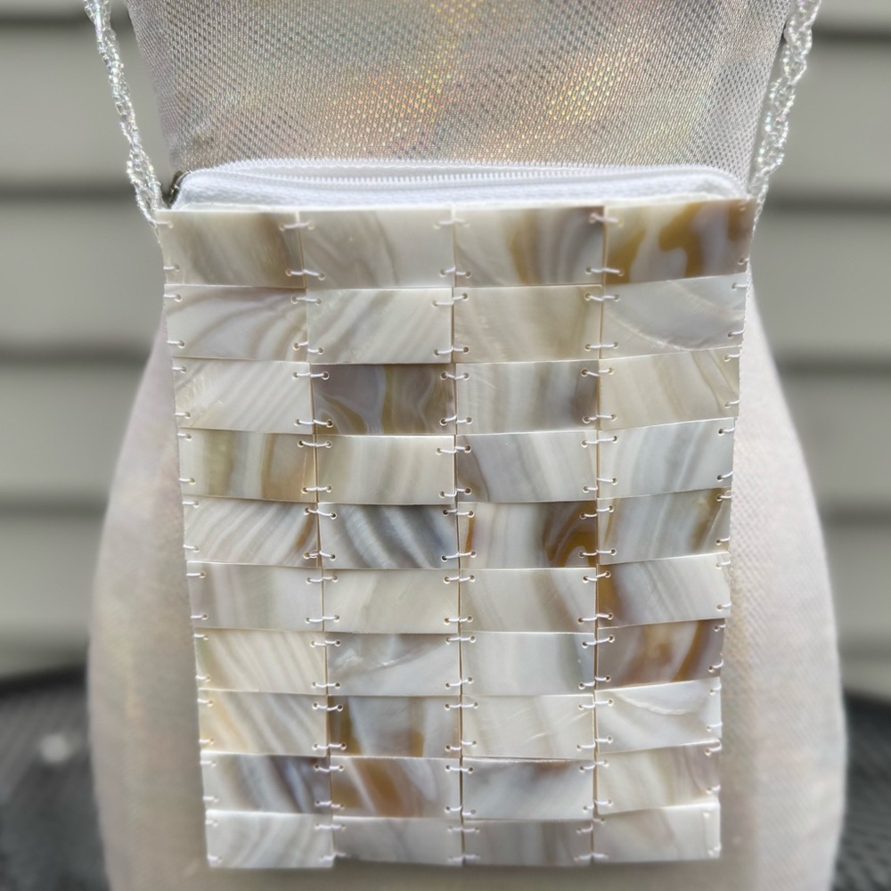 Vintage Mother of Pearl Glass & Beaded Purse